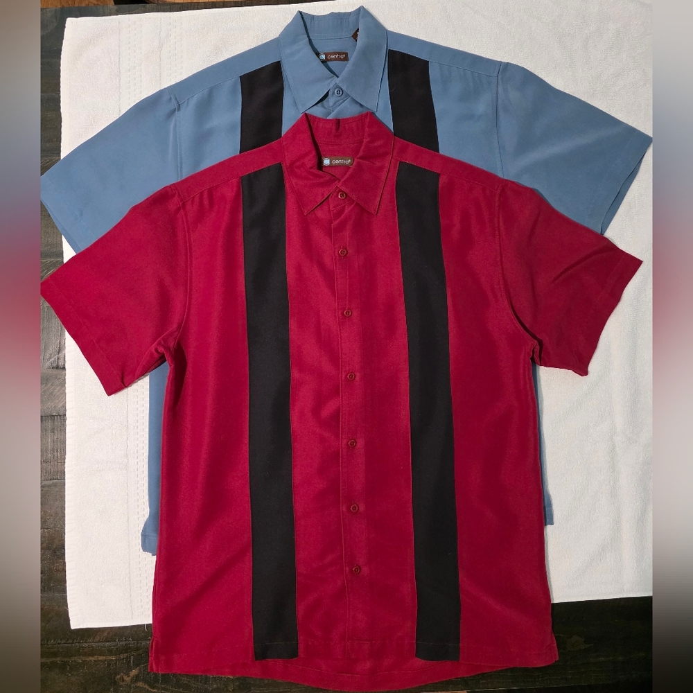 Centro Red and Blue Casual Button Down Shirts